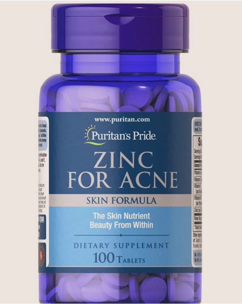 PURITAN'S PRIDE ZINC FOR ACNE DIETARY SUPPLEMENT|100 TABLETS| BB: 07/2026