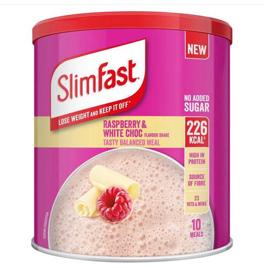 SLIM FAST Raspberry and White Chocolate Flavour | 226kcals | 14g protein | No added sugar | Exp Date: Nov 2025