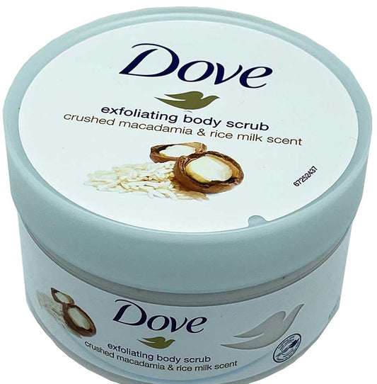 DOVE EXFOLIATING BODY SCRUB [CRUSHED MACADAMIA & RICE MILK SCENT]